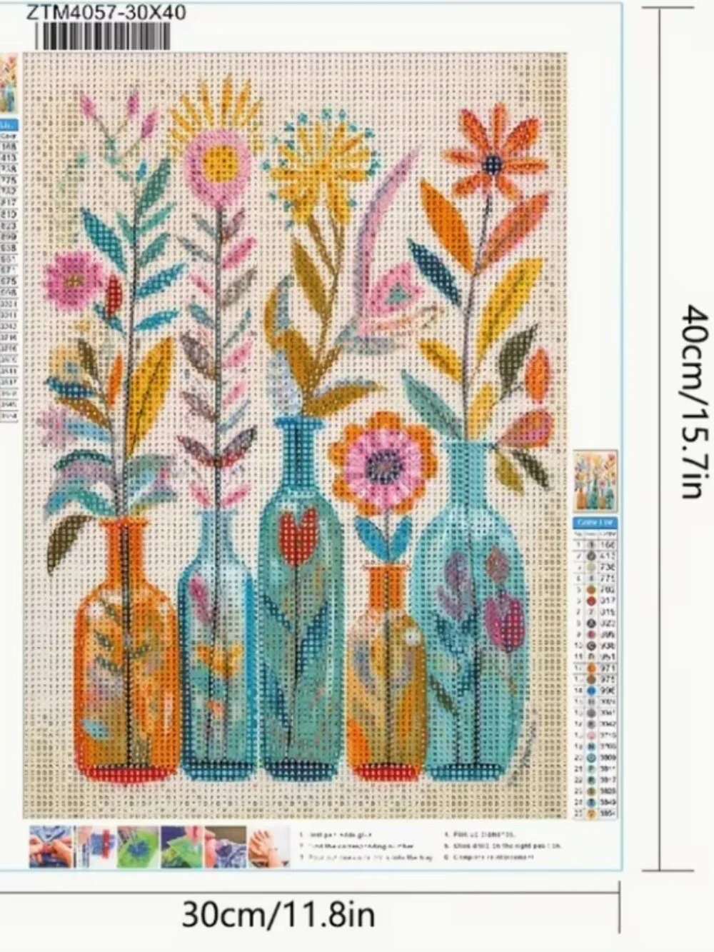 Beautiful Bottle Vases with Flowers Diamond Art Finished | Framed 14x17